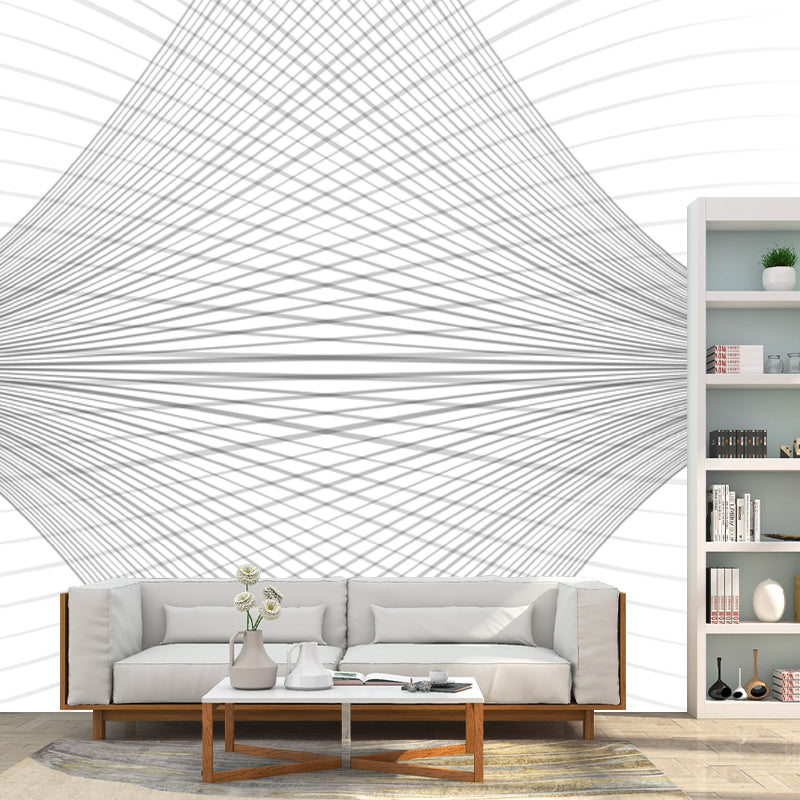 Modernist Interwoven Lines Mural Non-Woven Washable Black-White Wall Covering for Accent Wall