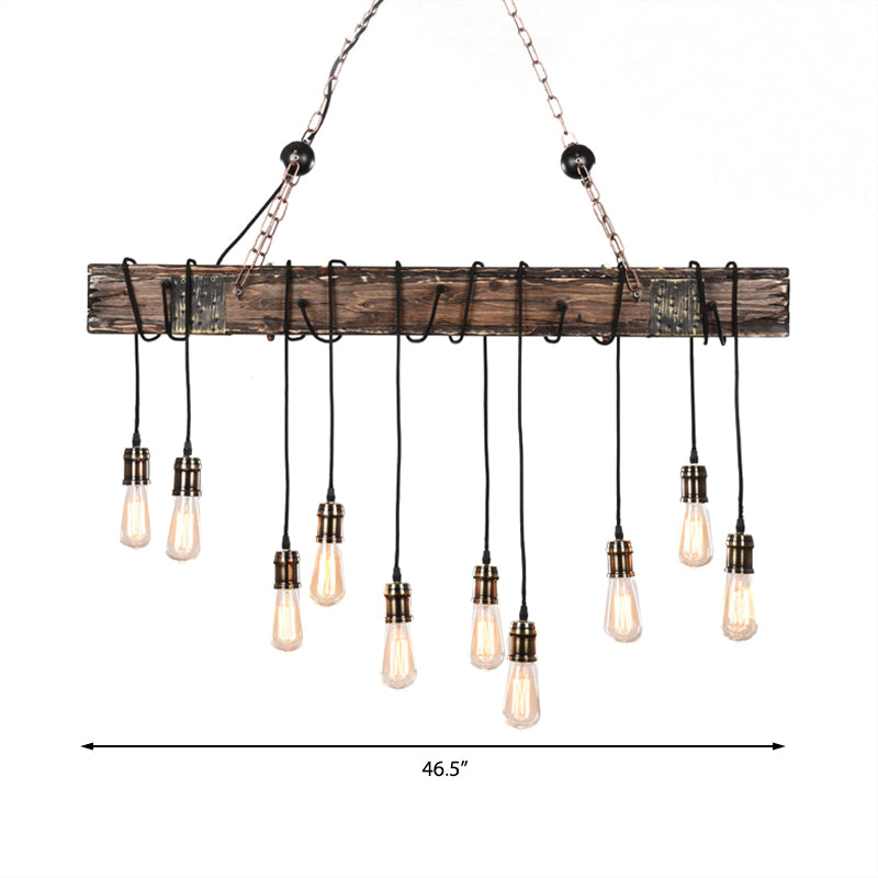 Linear Dining Room Island Lighting with Wooden Beam Lodge Stylish Multi Light Brown Ceiling Light Fixture