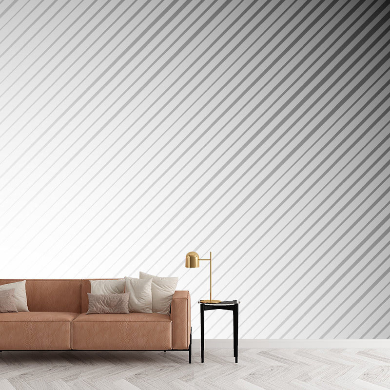 Diagonal Stripes Wallpaper Murals Black-White Minimal Wall Covering for Accent Wall