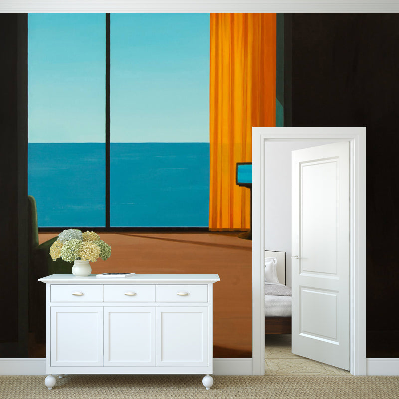 Art Sea outside Window Murals for Hotel Customized Wall Decor in Orange and Blue