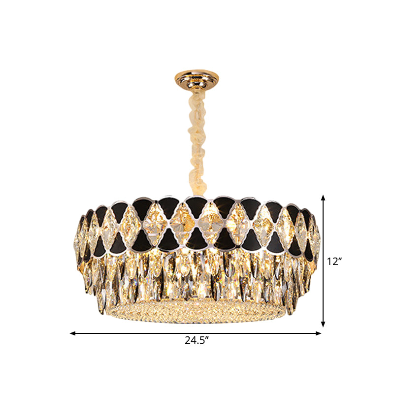 Kit di luce a sospensione circolare soggiorno moderno cristallo 12 teste lampada lampadario nero