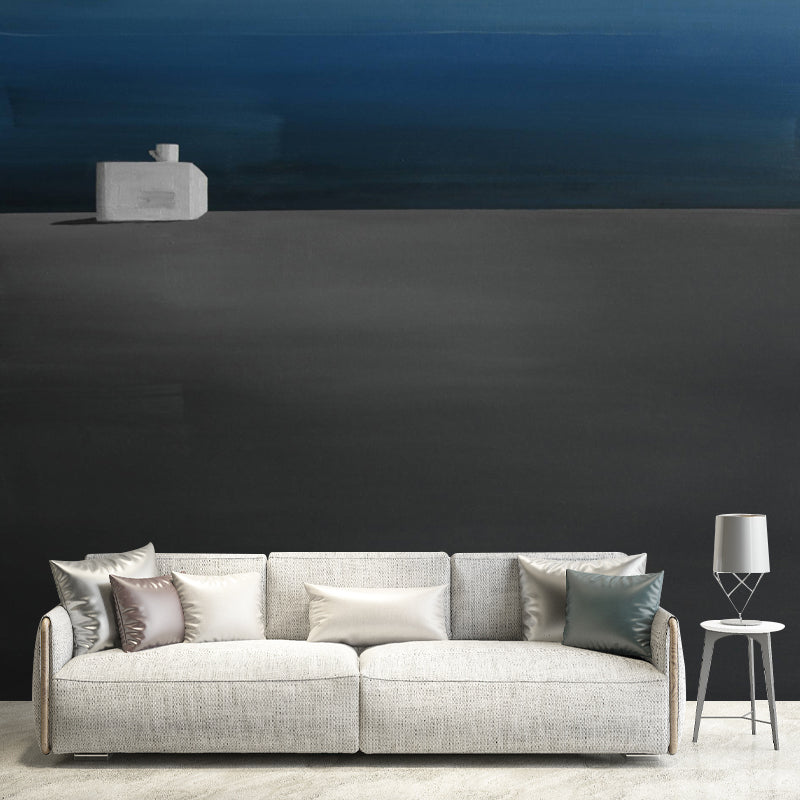 Minimalist Solitude Painting Murals Grey-Blue A Seat and A Cup Wall Art for Corridor