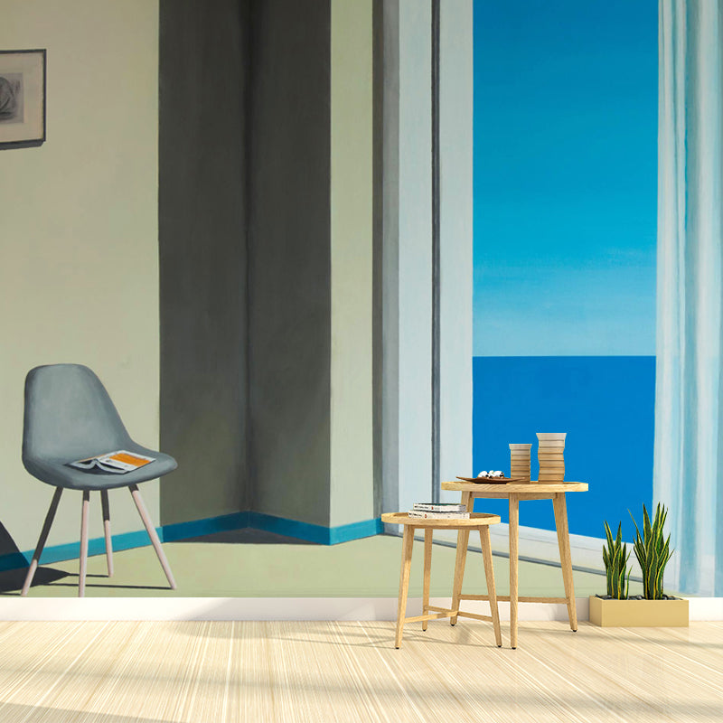 Full Size Artistry Mural Wallpaper Blue-Brown A Room with A View Painting Wall Decor, Custom Made