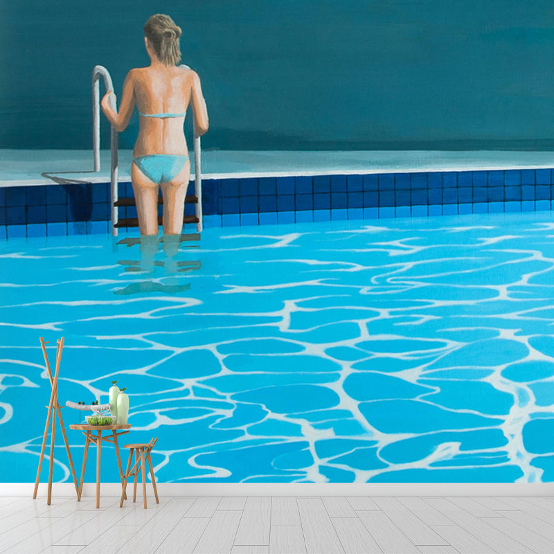Blue Swimming Pool Wallpaper Mural Stain-Proof Modern Art Living Room Wall Decoration