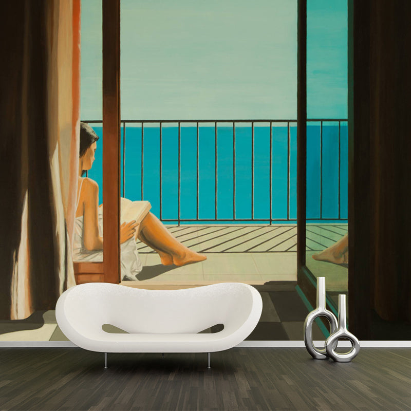 Non-Woven Washable Murals Artistry A Room with a Balcony Drawing Wall Decoration
