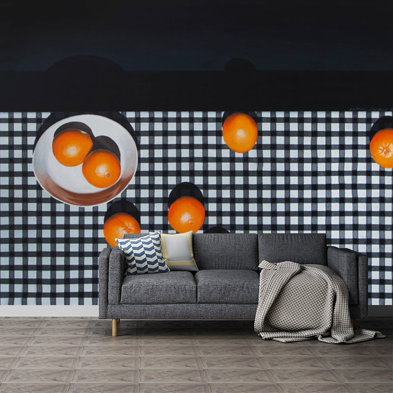 Artistic Still Life Fruit Murals Orange-Black Moisture Resistant Wall Decor for Home