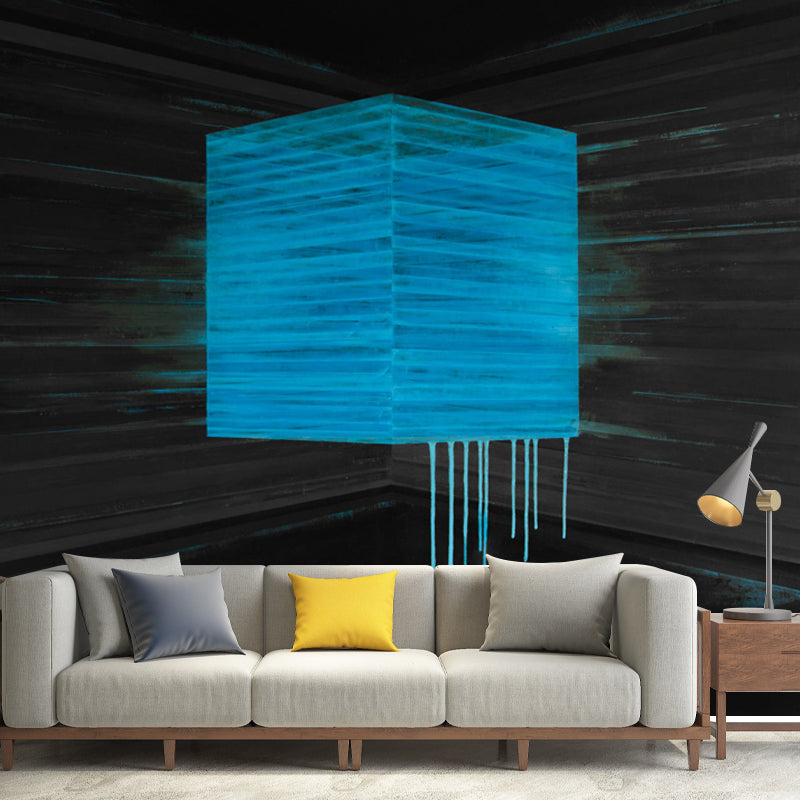 Artistry Melting Box Wallpaper Mural for Corridor Custom Size Wall Covering in Black-Blue