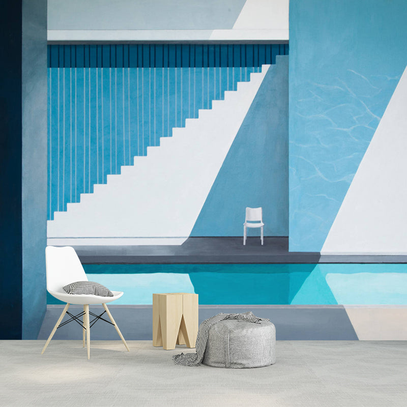 Blue-White Pool Murals Wallpaper Washable Modern Art Living Room Wall Decoration