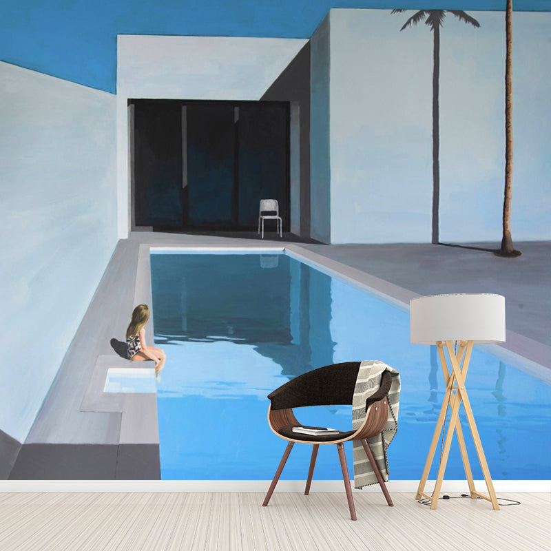 Little Girl in Pool Mural Decal Modern Stain Resistant Living Room Wall Art, Custom Made