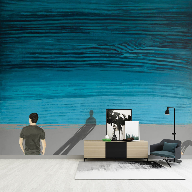Sea and Solitude Painting Murals Grey-Blue Art Deco Wall Covering for Accent Wall