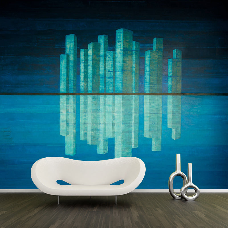 Artistry Metropolis Reflection Murals Blue Stain Resistant Wall Decor for Bedroom