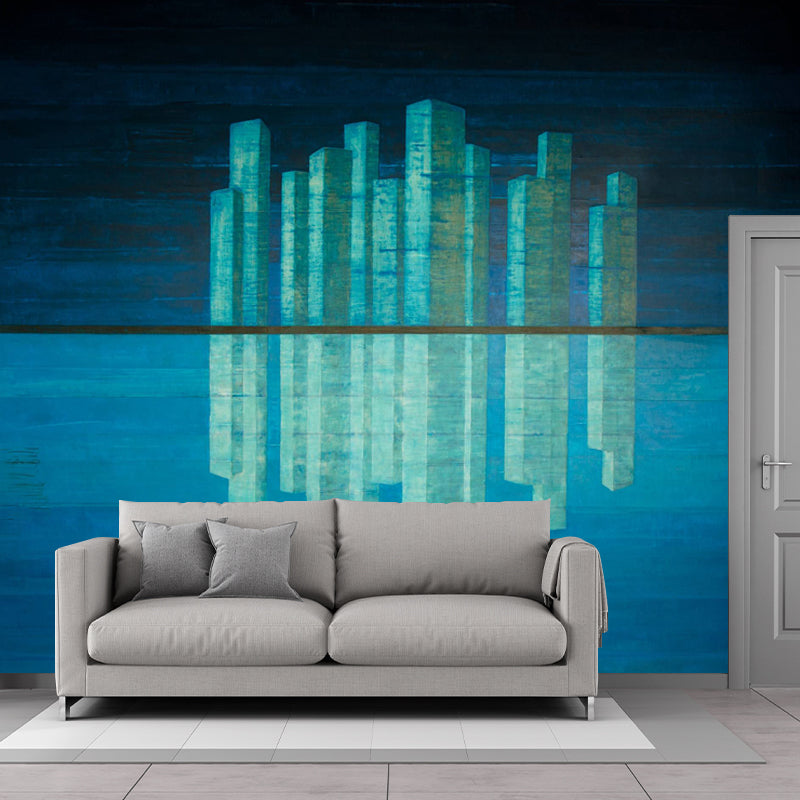 Artistry Metropolis Reflection Murals Blue Stain Resistant Wall Decor for Bedroom