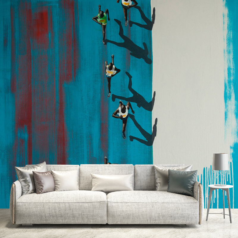 Running Race Overlook Art Murals Contemporary Non-Woven Fabric Wall Covering in Blue