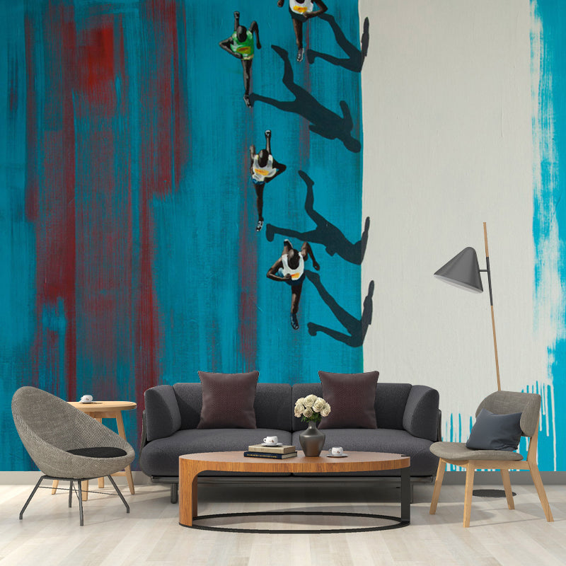 Running Race Overlook Art Murals Contemporary Non-Woven Fabric Wall Covering in Blue
