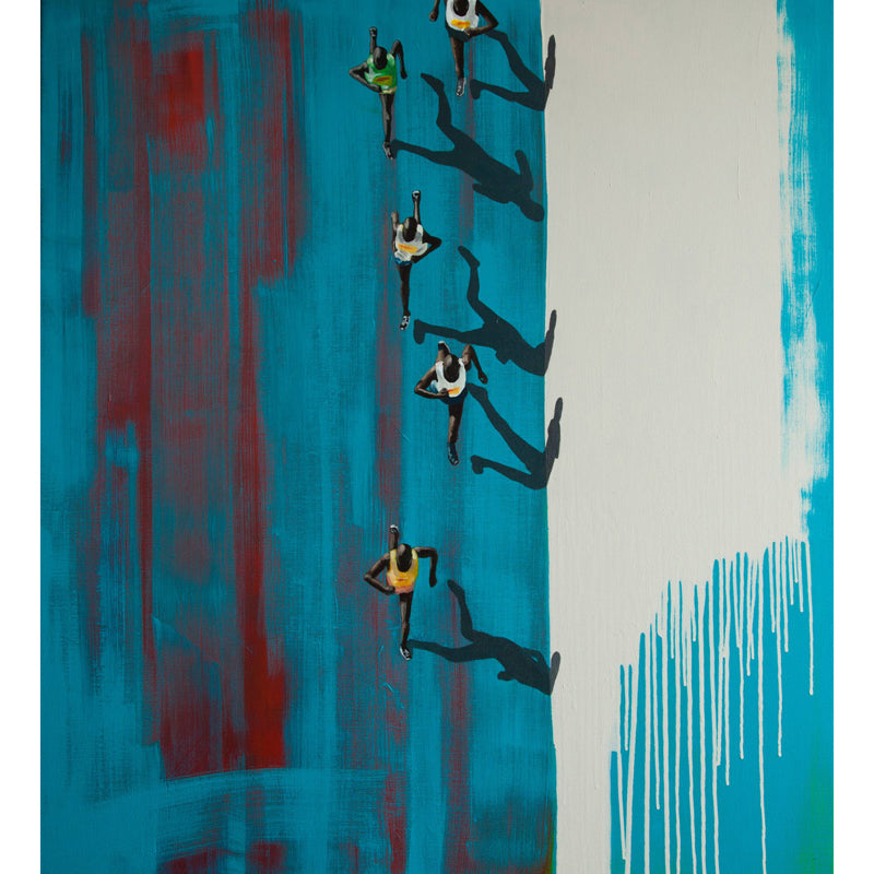 Running Race Overlook Art Murals Contemporary Non-Woven Fabric Wall Covering in Blue
