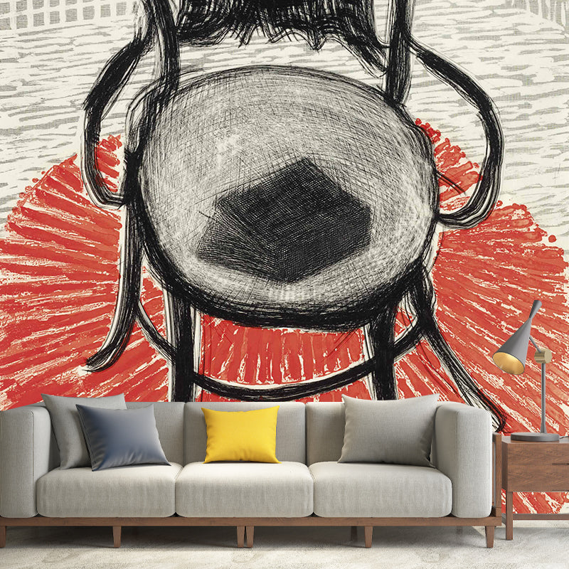 Black Iron Chair Wall Murals Stain Resistant Art Deco Living Room Wall Covering on Orange