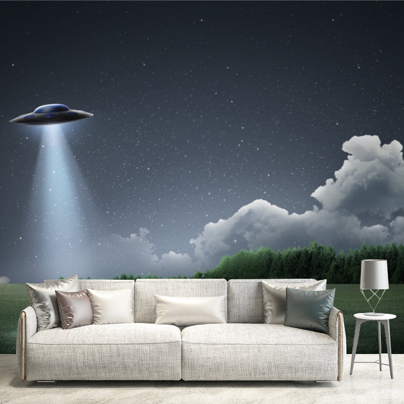 Photography Landing UFO Mural Wallpaper Whole Fictional Wall Decor for Bedroom, Custom Made