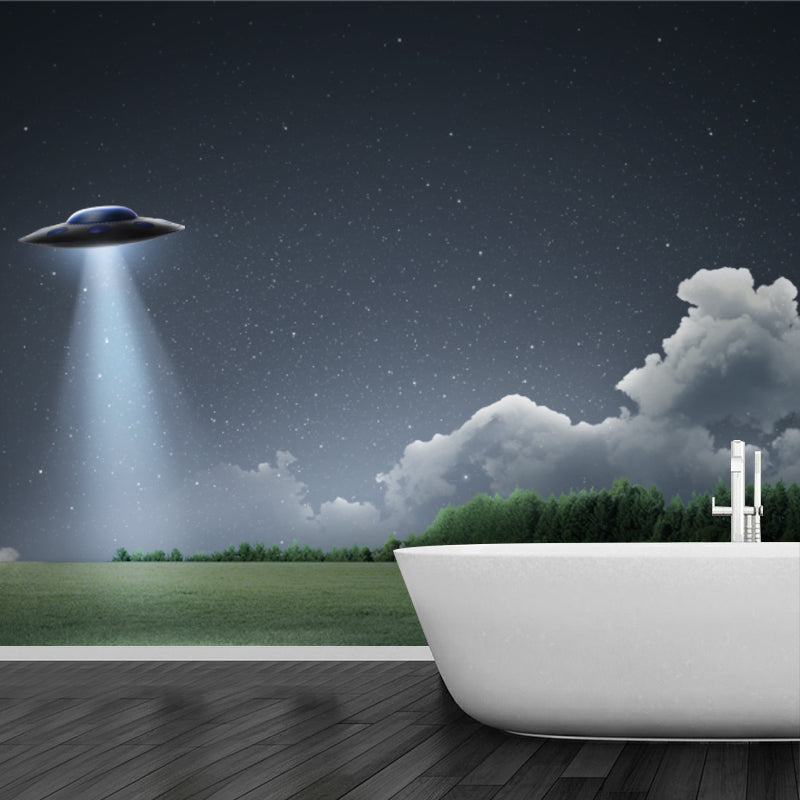 Photography Landing UFO Mural Wallpaper Whole Fictional Wall Decor for Bedroom, Custom Made