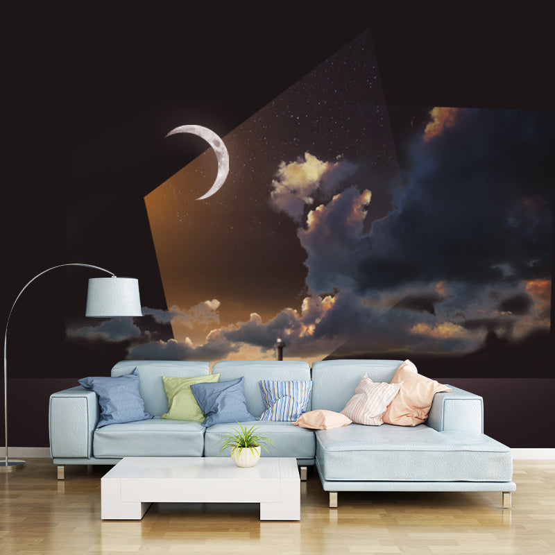 Brown Sci-Fi Wall Murals Full Size Crescent over Isolated Island Wall Decor for Bedroom
