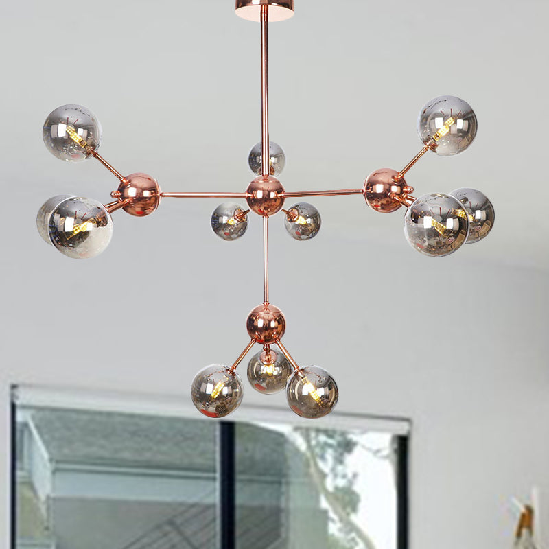Rame 3/9/12 luci lampadario a soffitto Vintage Clear/Amber Glass Orbomago a sospeso con design di ramo, 13 "/27,5"/34 "W