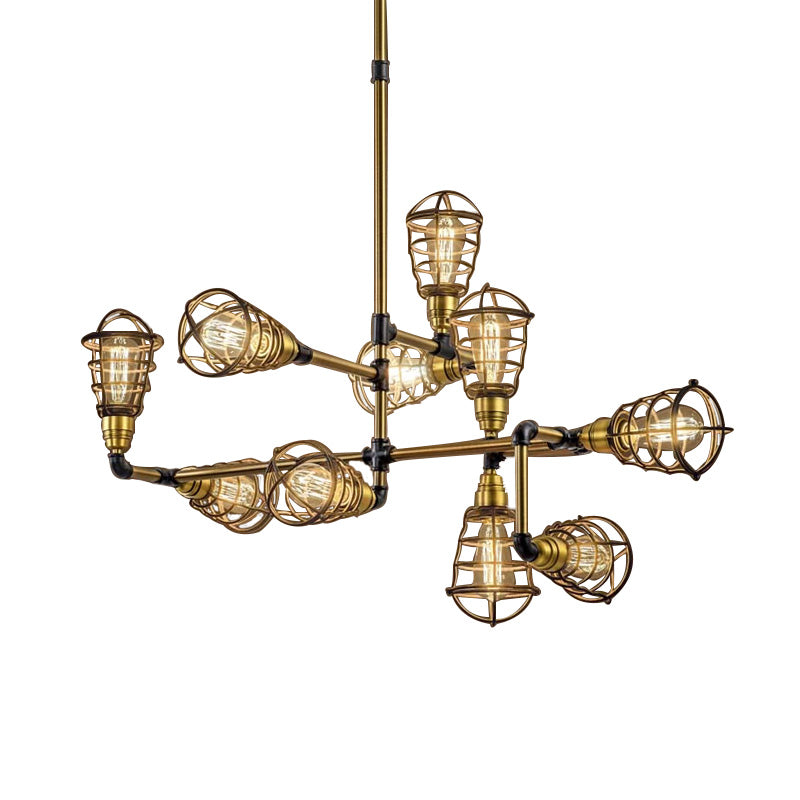 Kronleuchtermulti -Licht -Käfigleuchter mit Glühbirne -förmiger Vintage Loft gebürstet Messing Metallic Mini Anhängerlampe
