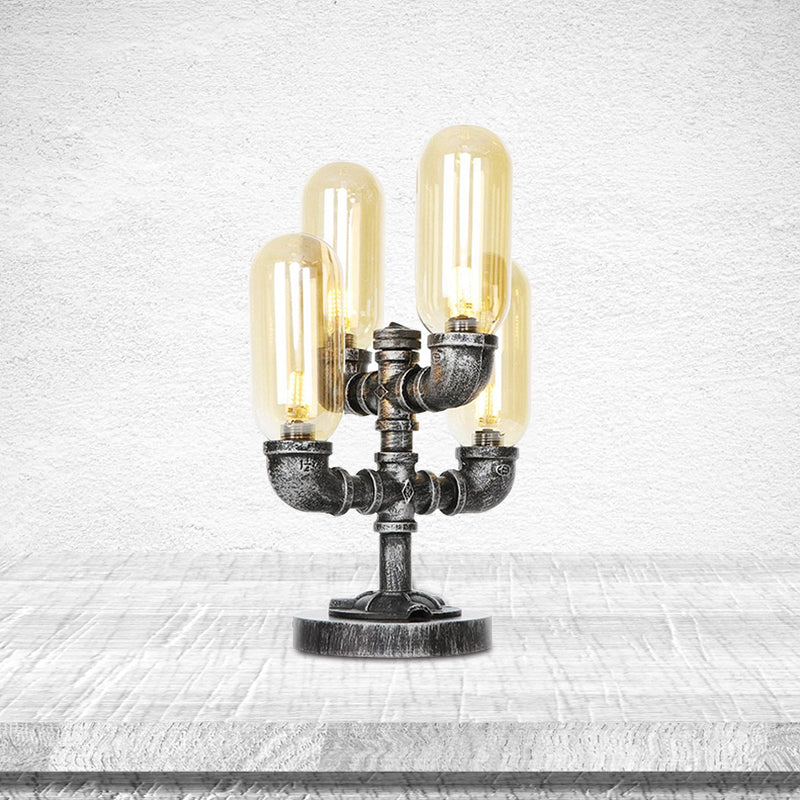 1/4/5-Bulb-Kapsel Schatten Tisch Liging Industrial Clear/Bernstein Glas Nachtlampe für Schlafzimmer