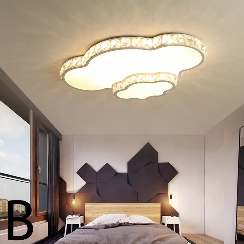 Kids Sky View Flush Ceiling Light Acrylique White Ceiling Mount Light with Clear Crystal for Foyer