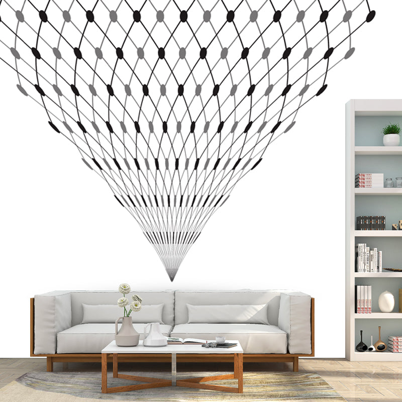 Net Hot Air Balloon Murals Contemporary Smooth Wall Decoration in Black on White