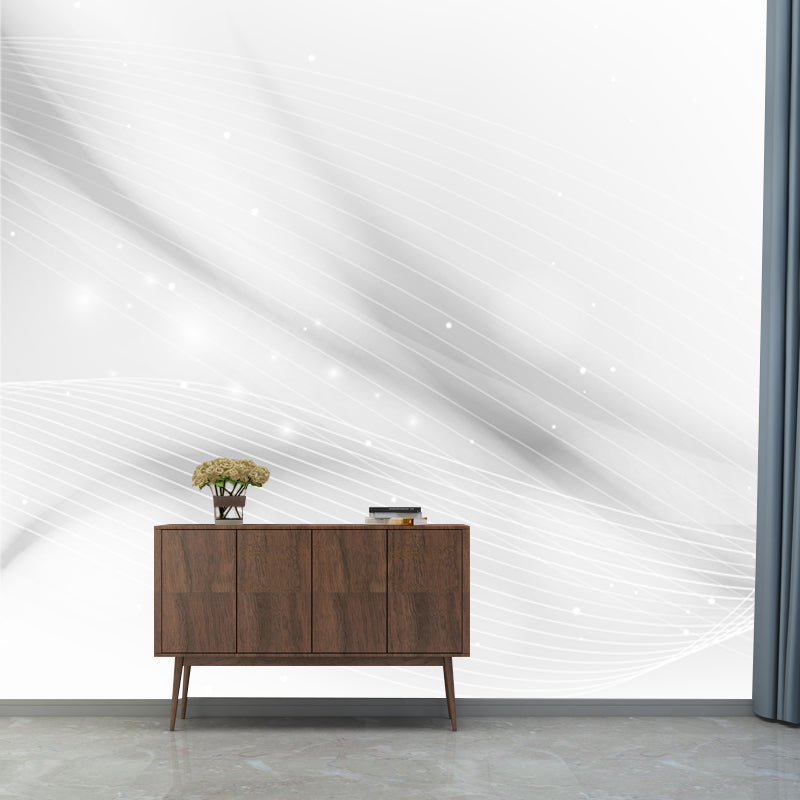 Simple Abstract Ribbon Wall Murals Black and White Stain Resistant Wall Art for Home