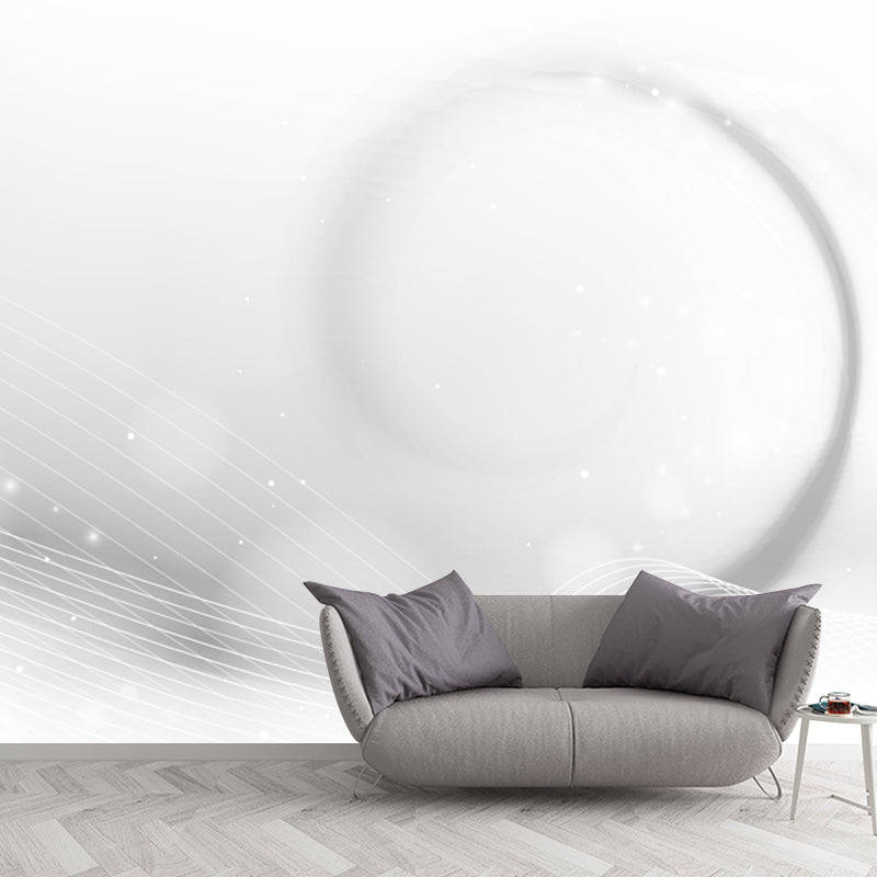 Minimalistic Swirling Patterned Mural for Bedroom Customized Wall Decor in White