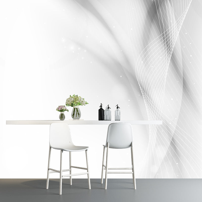 Custom Illustration Minimalist Mural with Spiral Pattern in Black on White for Accent Wall