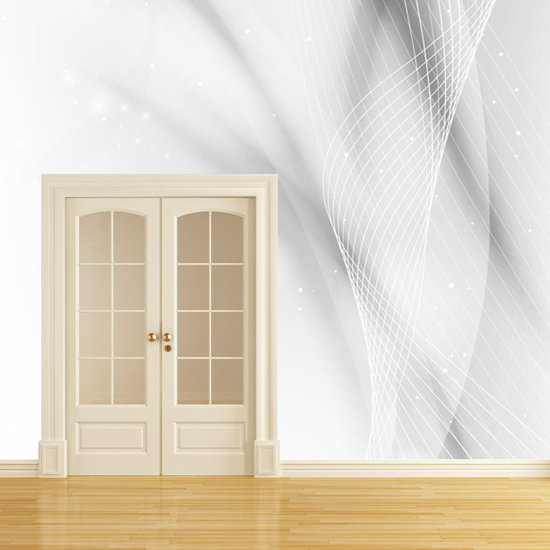 Custom Illustration Minimalist Mural with Spiral Pattern in Black on White for Accent Wall