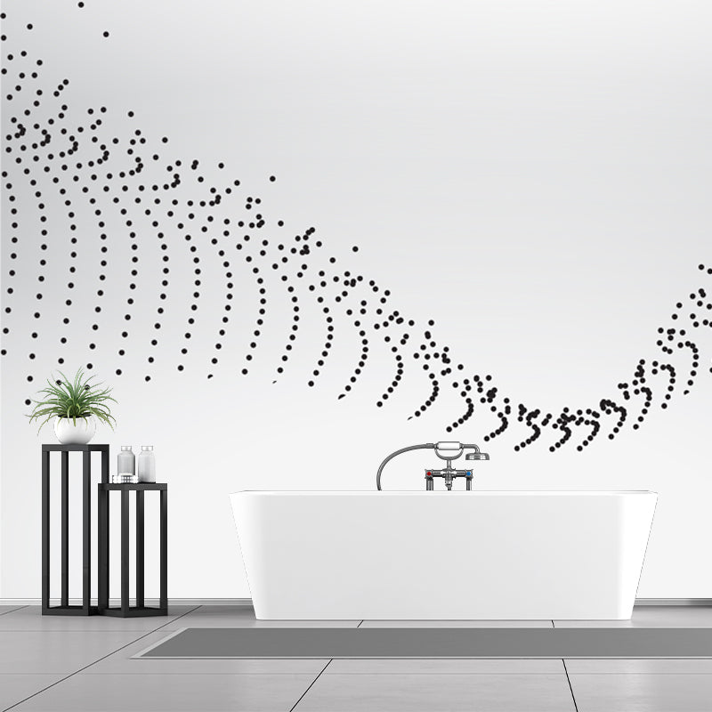 Minimalist Dotted Backbone Pattern Mural for Bedroom Custom Wall Art in Black-White
