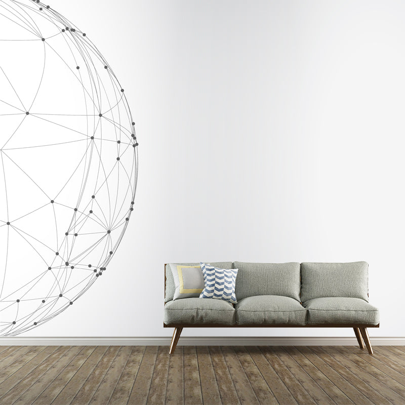 Black-White Netting Hemisphere Mural Geometric Modern Washable Wall Art for Living Room