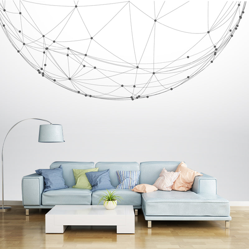 Black-White Netting Hemisphere Mural Geometric Modern Washable Wall Art for Living Room
