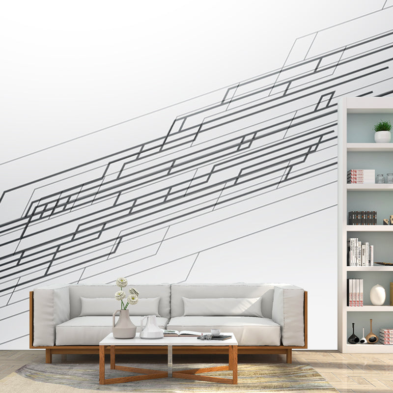 Contemporary Traverse Murals Wallpaper Black-White Moisture Resistant Wall Covering for Home