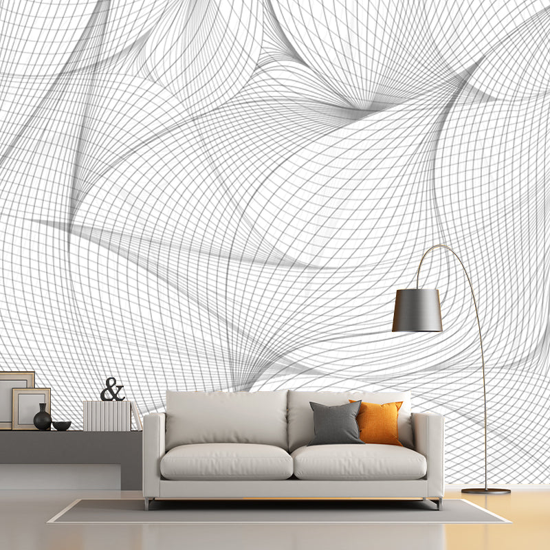 Modern Line Art Petals Mural Wallpaper Black-White Waterproof Wall Covering for Bedroom