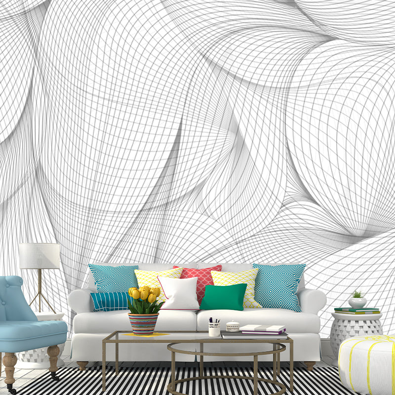 Modern Line Art Petals Mural Wallpaper Black-White Waterproof Wall Covering for Bedroom