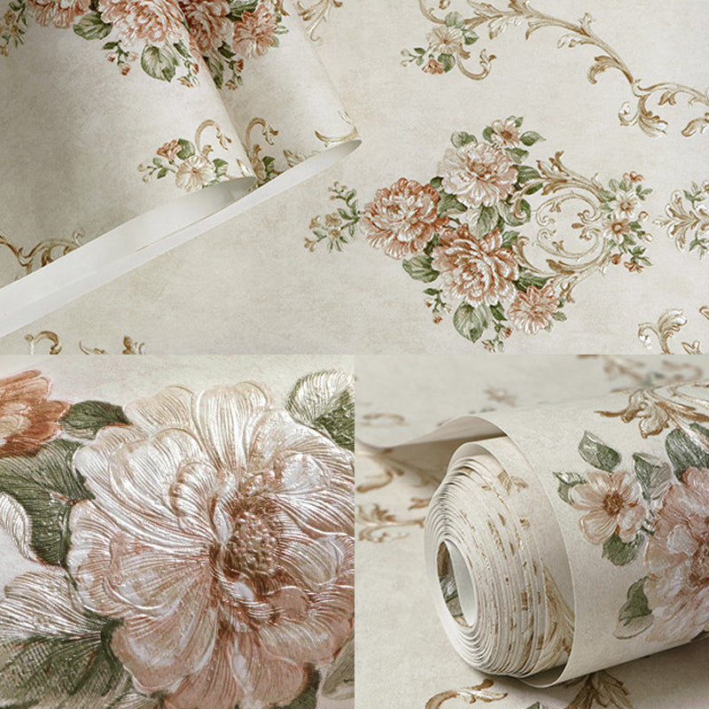 Papier peint intissé avec pivoines de campagne, lavable, couleur pastel, décoration murale pour salle à manger
