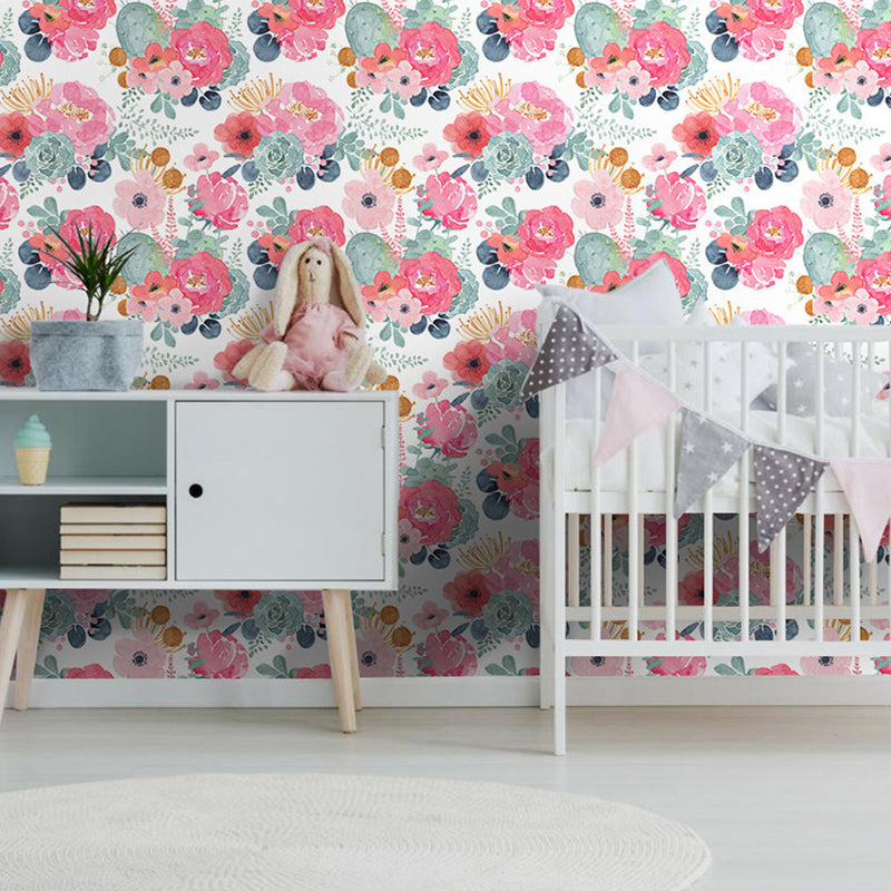 Rural Watercolor Peony Wallpapers PVC Temporary Peel and Stick Multicolored Wall Covering for Home