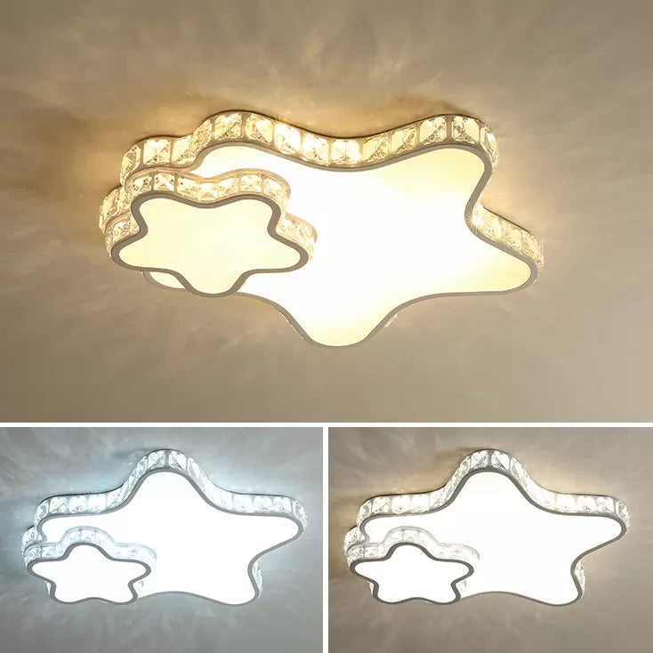 Kids Sky View Flush Ceiling Light Acrylique White Ceiling Mount Light with Clear Crystal for Foyer
