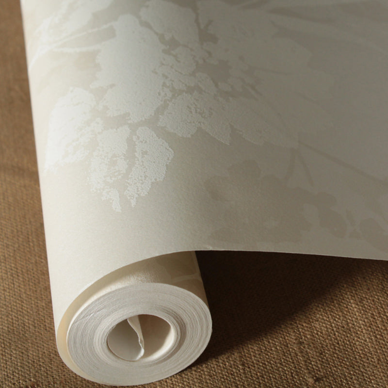 Blooming Peony Print Wallpaper Roll Light-Grey Rustic Wall Covering for Living Room