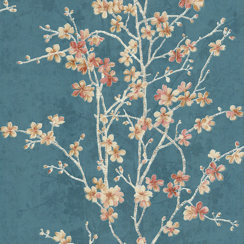 Romantic Cherry Blossom Wallpaper Roll for Accent Wall, Beige-Blue, 33' L x 20.5" W