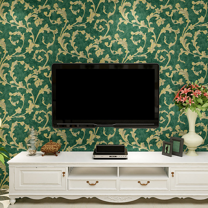 Rural Botanical Scroll Wallpaper Roll Green Waterproofing Wall Decor for Living Room