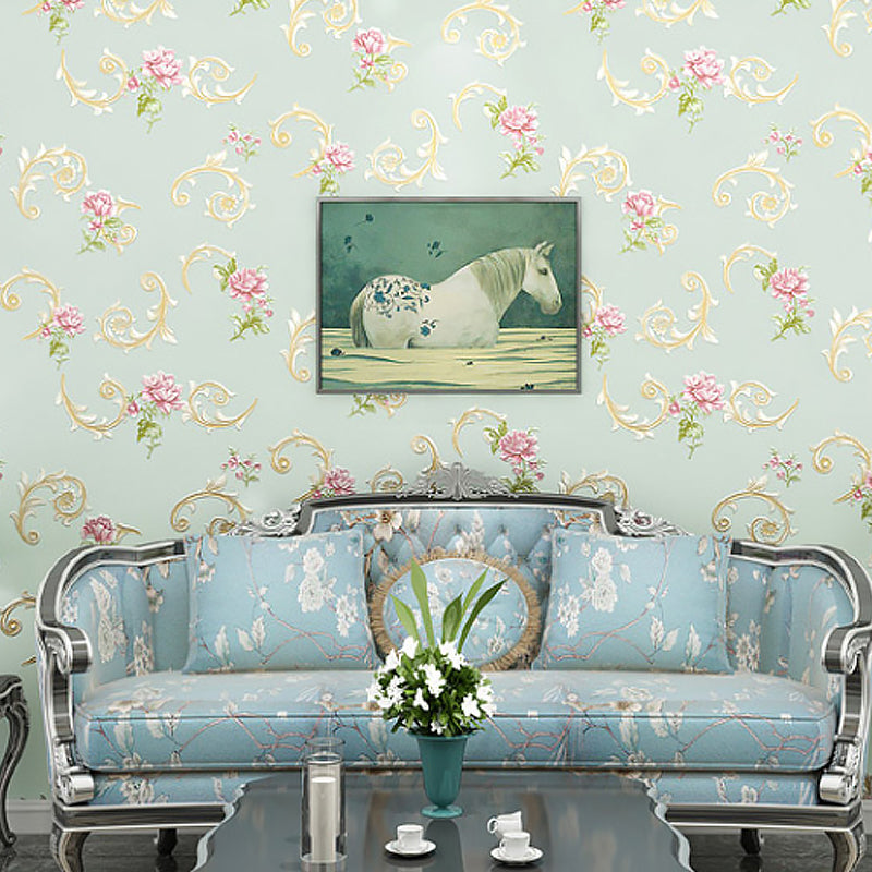 Unpasted Peonies Wallpaper Countryside Non-Woven Fabric Wall Art, 31' L x 20.5" W