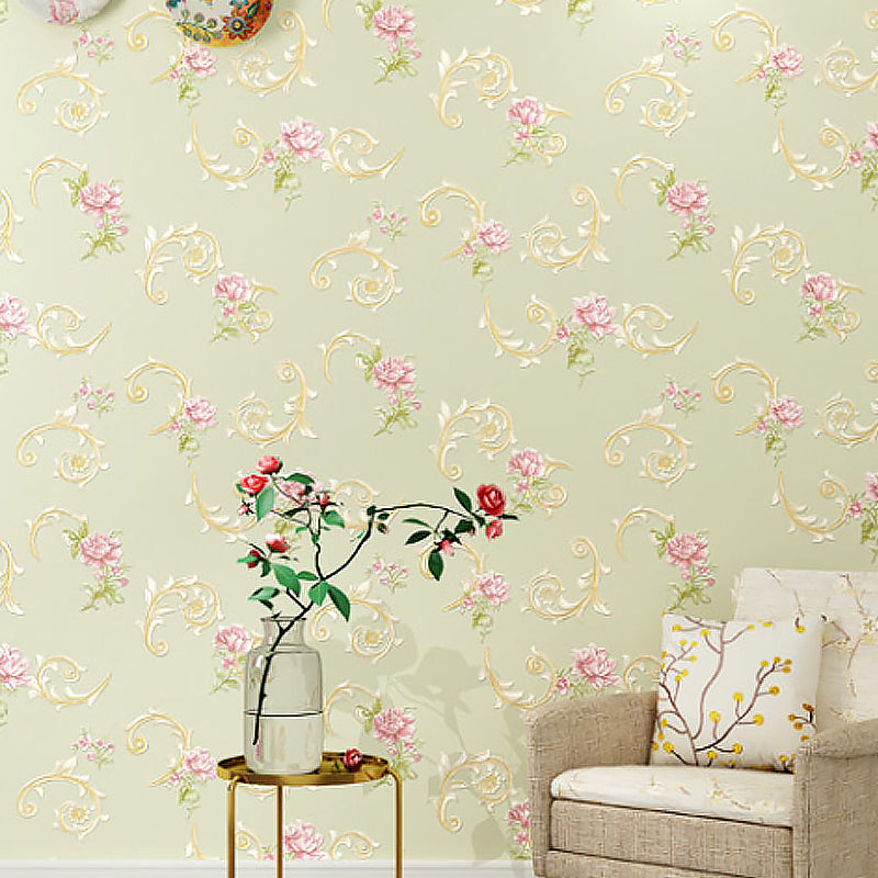 Unpasted Peonies Wallpaper Countryside Non-Woven Fabric Wall Art, 31' L x 20.5" W