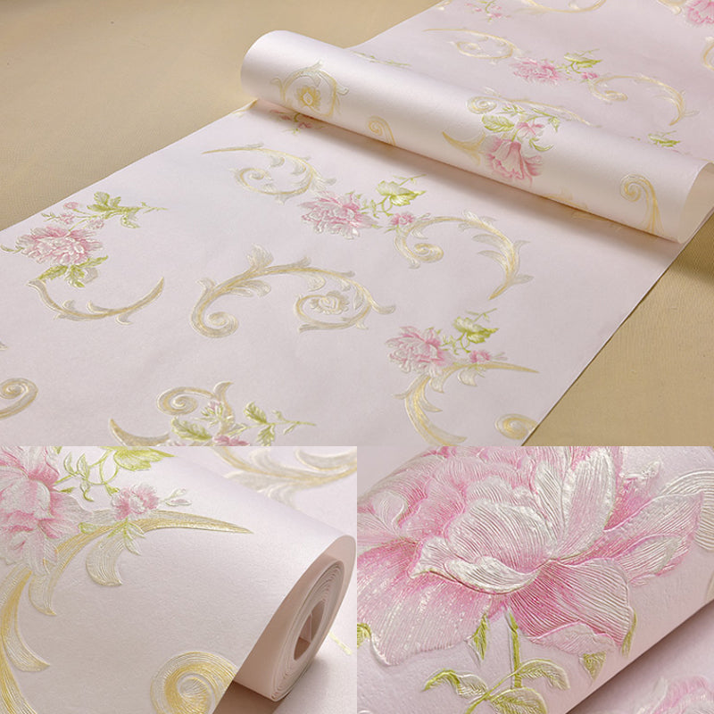 Unpasted Peonies Wallpaper Countryside Non-Woven Fabric Wall Art, 31' L x 20.5" W