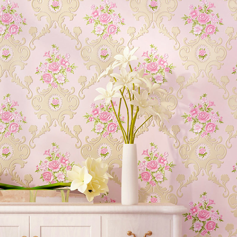 Country Style Floral Wallpaper Roll Soft Color Stain Resistant Wall Covering for Home