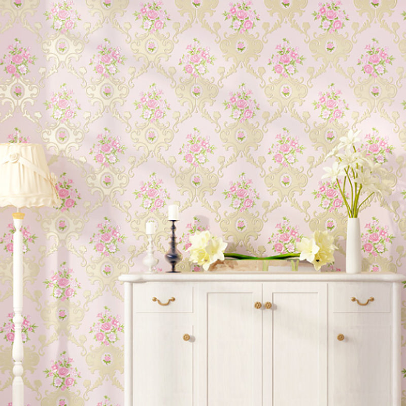 Country Style Floral Wallpaper Roll Soft Color Stain Resistant Wall Covering for Home