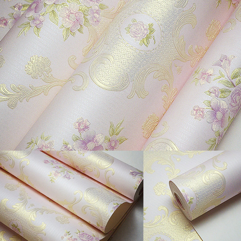 Country Style Floral Wallpaper Roll Soft Color Stain Resistant Wall Covering for Home